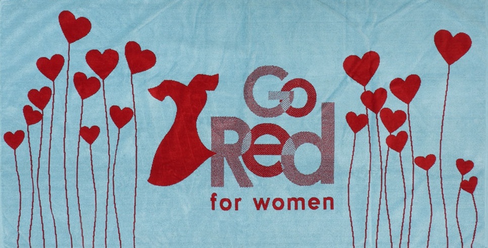 Red dress and Hearts with the text "Go Red for women"