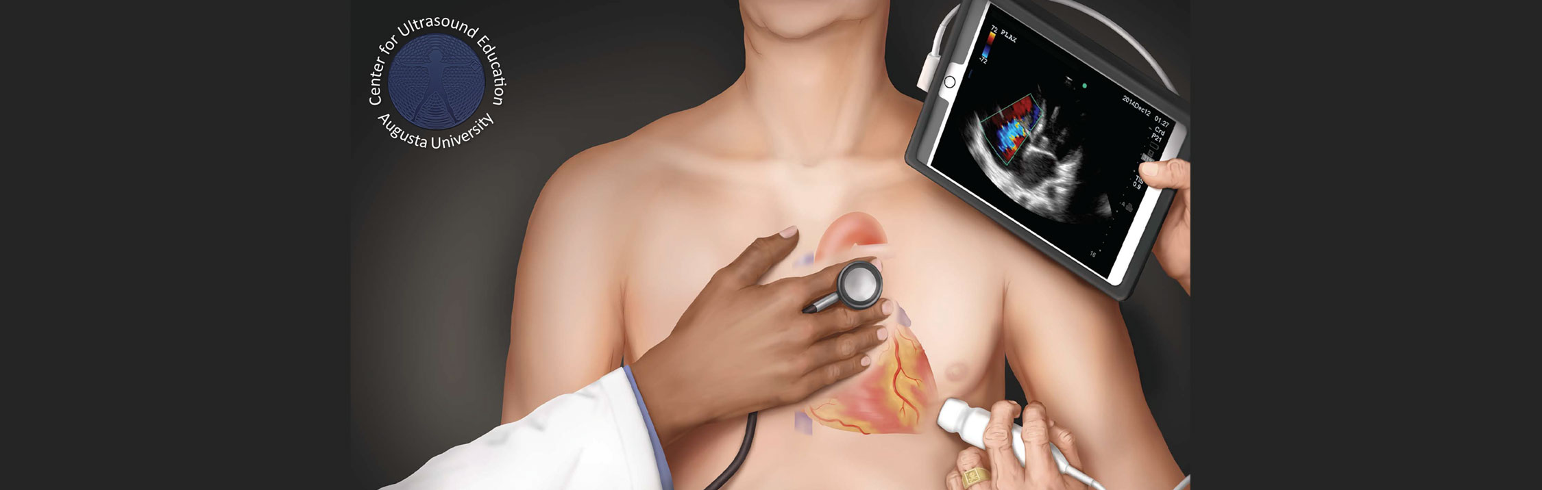 drawing of someone getting ultrasound done on his heart