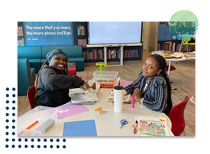Students collaborating together at a table