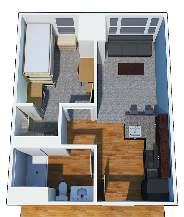 Double One-Bedroom for two people, bunk twin beds in 榆树大厅 with shared kitchen and bathroom