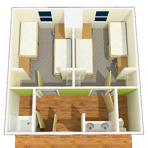Two-Bedroom Suite Double Occupancy is a 4 person suite, two people share a bedroom