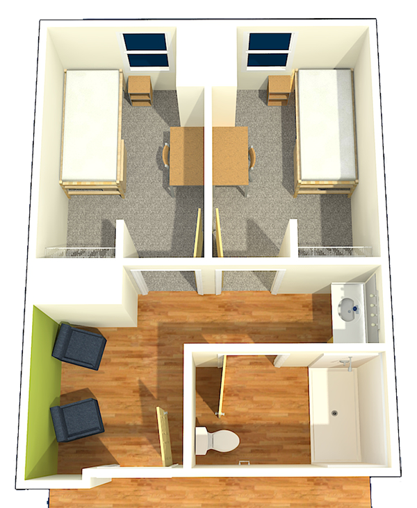 Two-Bedroom Suite Single Occupancy is a two person suite, each has thier own bedroom.