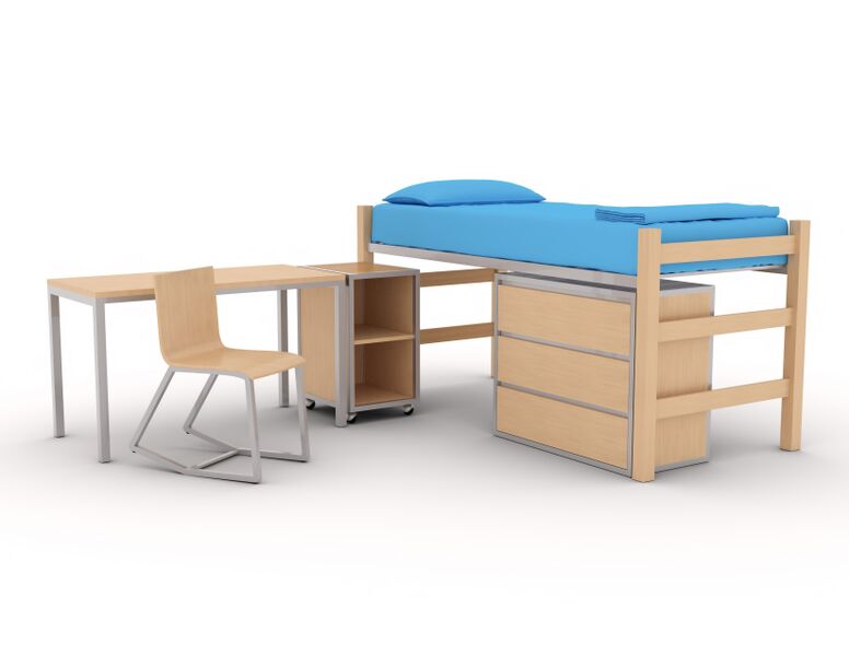 榆树大厅 Furniture includes bed, desk, chair, drawers, and night stand.