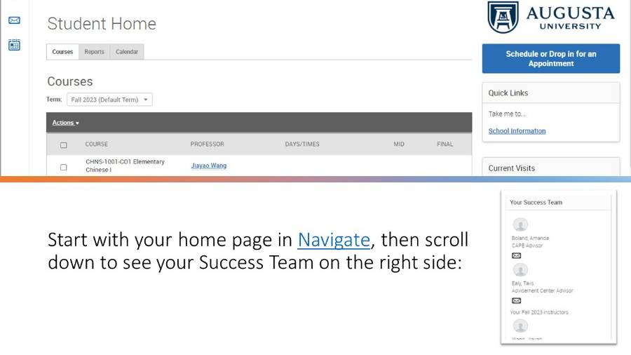 Screenshot of Navigate outlining academic team members.